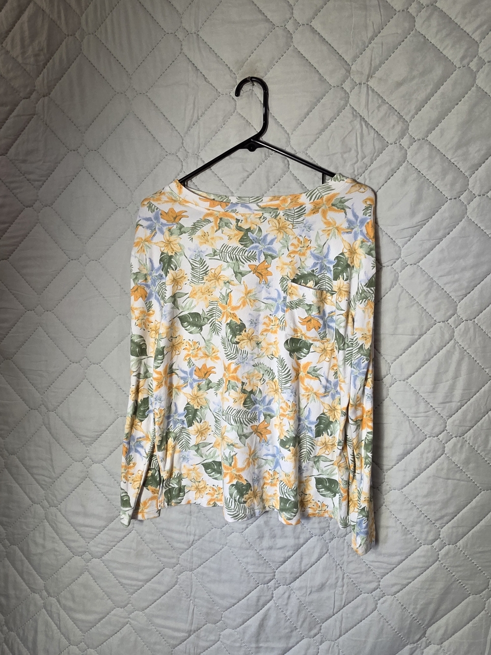 Koolaburra Womens Floral Long-Sleeve Top Pijama Yellow Green Floral Print Sz XS